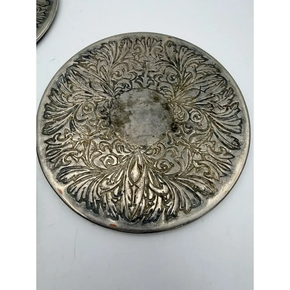 Vintage Set Of 5 Silver Plated Coasters
